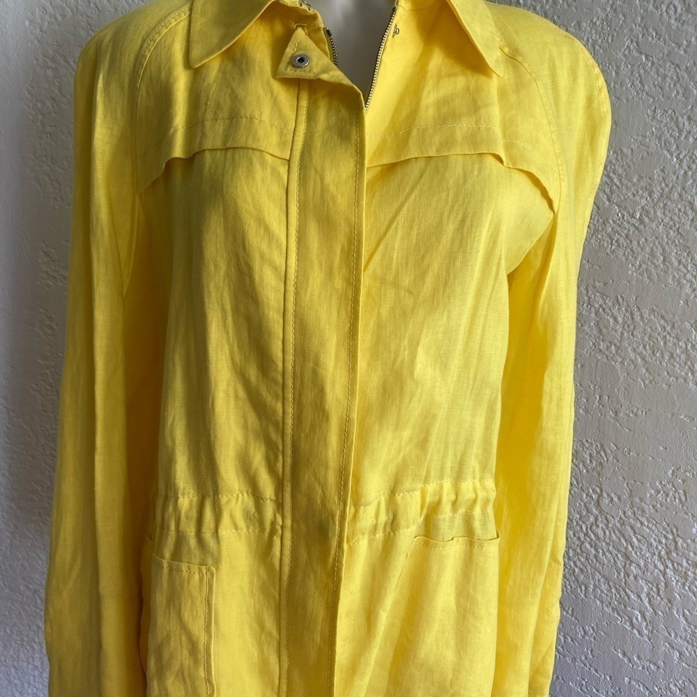 AGNONA 100% linen yellow color / front zipper jacket Sz 46 Made in Italy